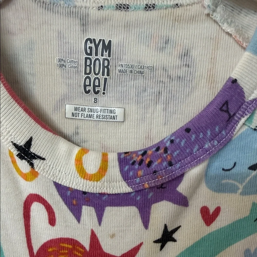 Gymboree White Long Sleeve Tee with Multicolor Cat Print